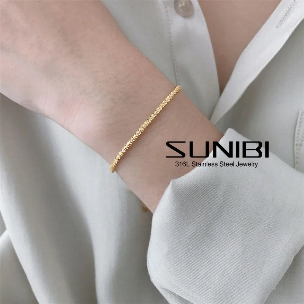 Stainless Steel Chain Bracelet for Women Silver Color Fashion Simple Shiny Minimalist Charm Bracelet Wedding Party Jewelry