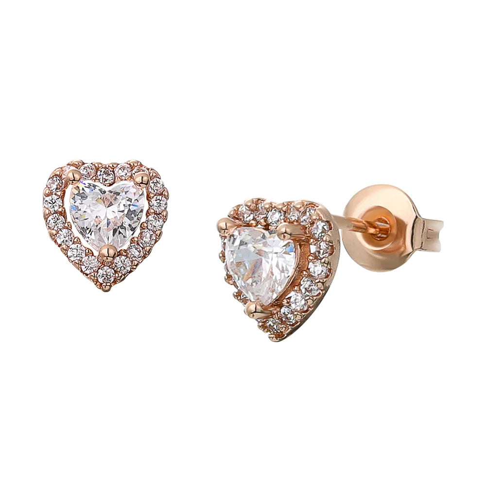 New S925 Silver Heart Stone Stud Earrings Suitable for Valentine's Day, Mother's Day, Anniversary Gift DIY Charm Jewelry
