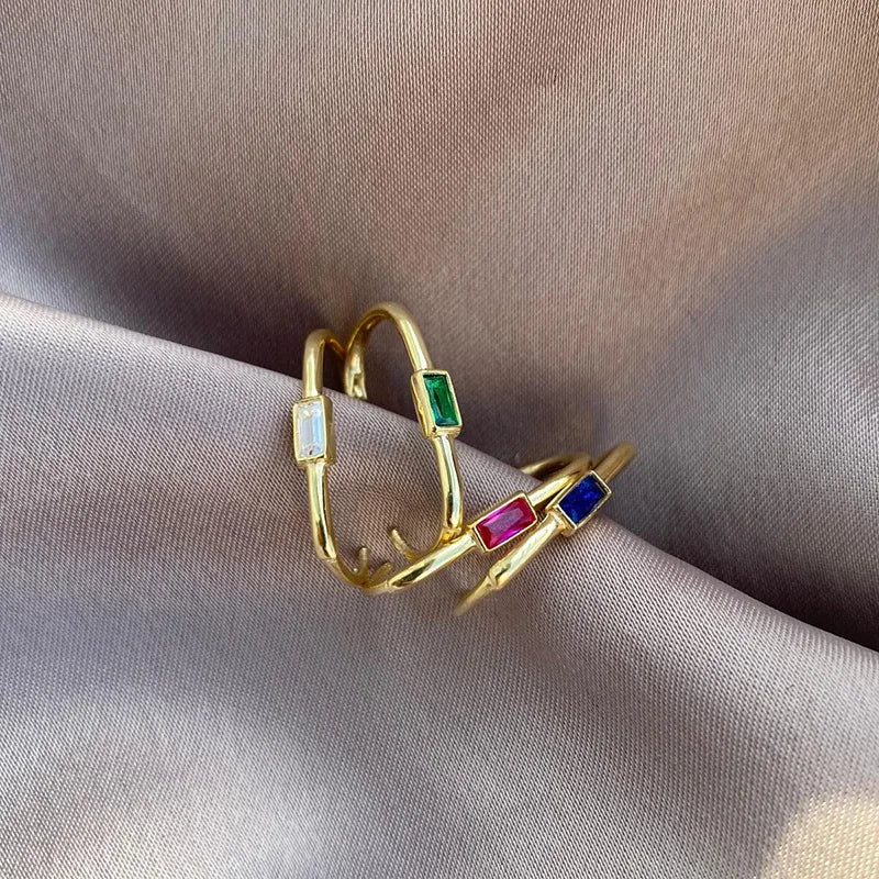 1pair Women's Colorful Zircon Square Ear Clip Geometric U-shape Hoop Earrings Daily Party Pairing With Jewelry