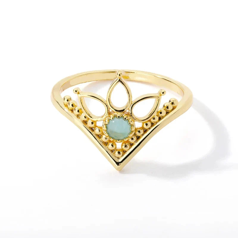 Stainless Steel Lotus Flower Ring for Women Gold Color Vintage Stone Opal Oval Flower Ring Fashion Aesthetic Jewelry Gift