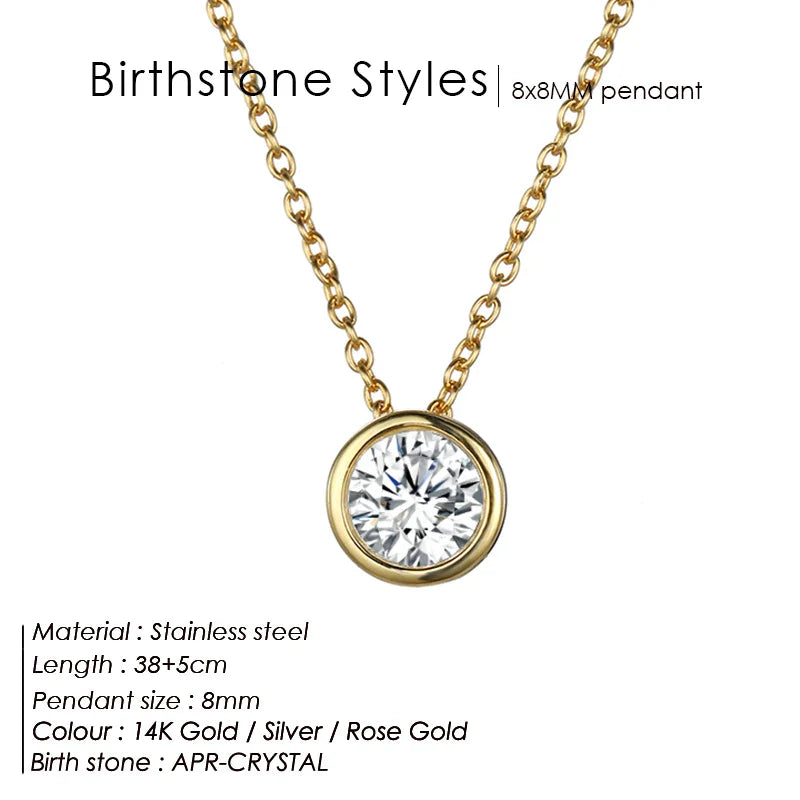 Classic Stainless Steel Necklace Women Designer Luxury Jewelry Gold Color Bride Statement 12 Birthstone Necklace