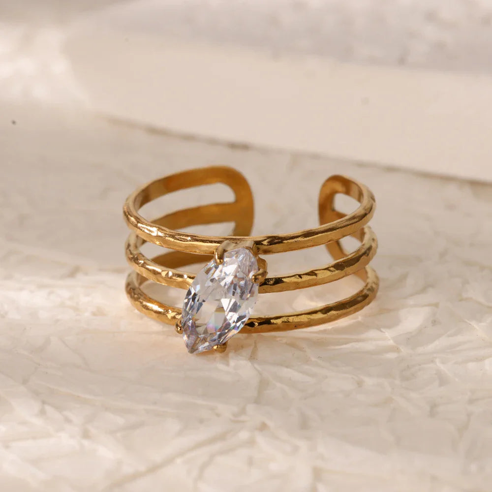 Green Cubic Zircon Heart Rings For Women Vintage Gold Color Stainless Steel Open Ring Fashion Aesthetic Jewelry Wedding Gift