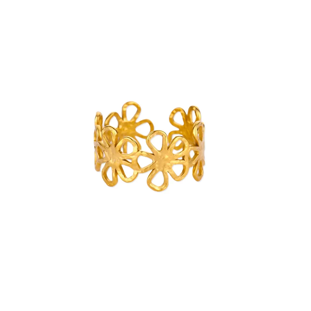 Gold Color Anillos Stacked Multiple Flowers Rings Elegant Women Stainless Steel Shell New Ring Jewelry Wedding Birthday Dainty