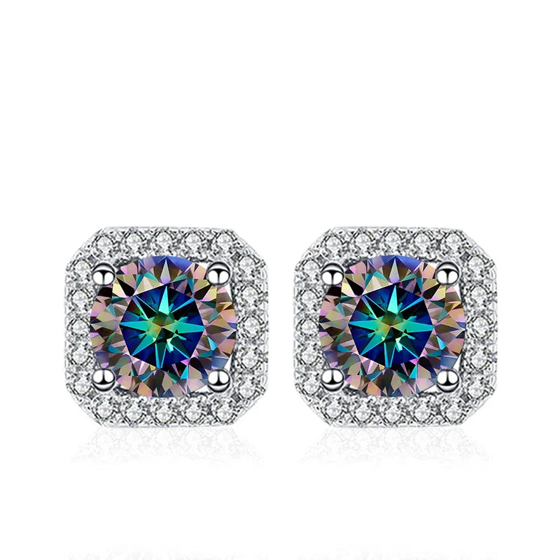 NeeTim 0.5ct 1ct Pink Moissanite Studs Earrings for Women 925 Sterling Silver Black Blue Grey Sparkling Lab Diamond Stud Earring