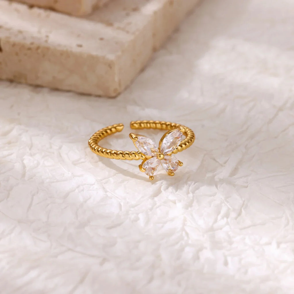Fashion Luxury Zircon Butterfly Rings for Women Stainless Steel Open Finger Ring Trendy Wedding Party Aesthetic Jewelry Gift