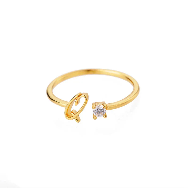 Zircon Tiny Initial Letter Rings For Women Stainless Steel A-Z Letters Adjustable Ring Female Christmas Aesthetic Jewelry Gift