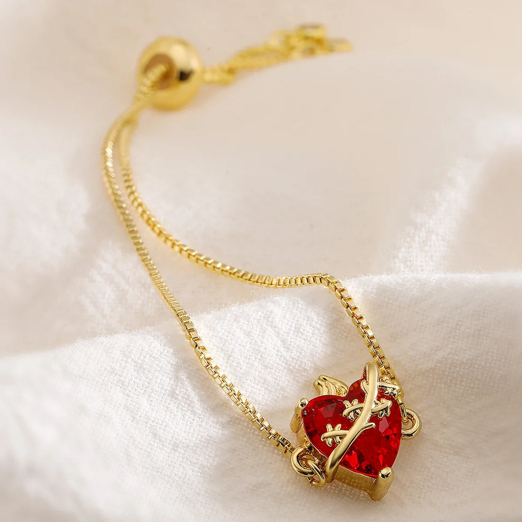 NEWBUY Delicate 4 Style Red Crystal Heart Charm Bracelets For Women Adjustable Shiny CZ Party Jewelry Female