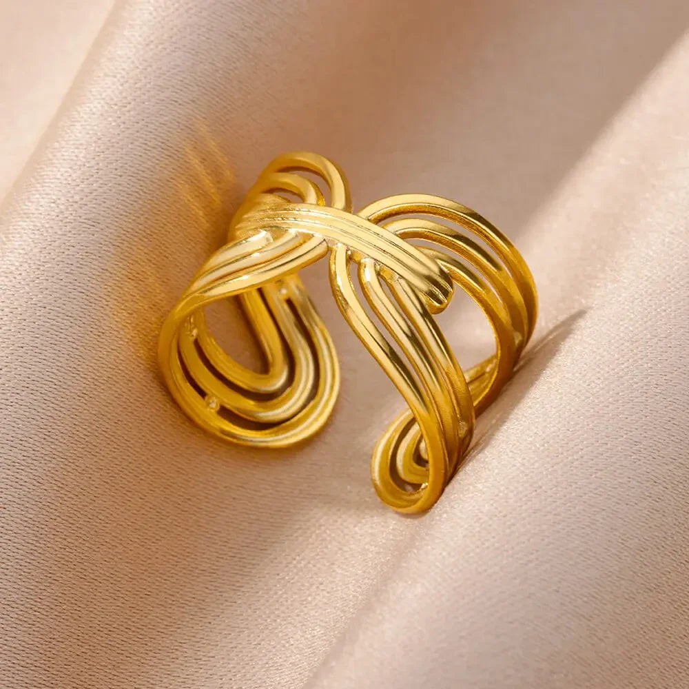 Gold Color Stainless Steel Multi Layer Rings for Women Hollow out Open Finger Ring Fashion Wedding Party Jewelry Gift 2024 New