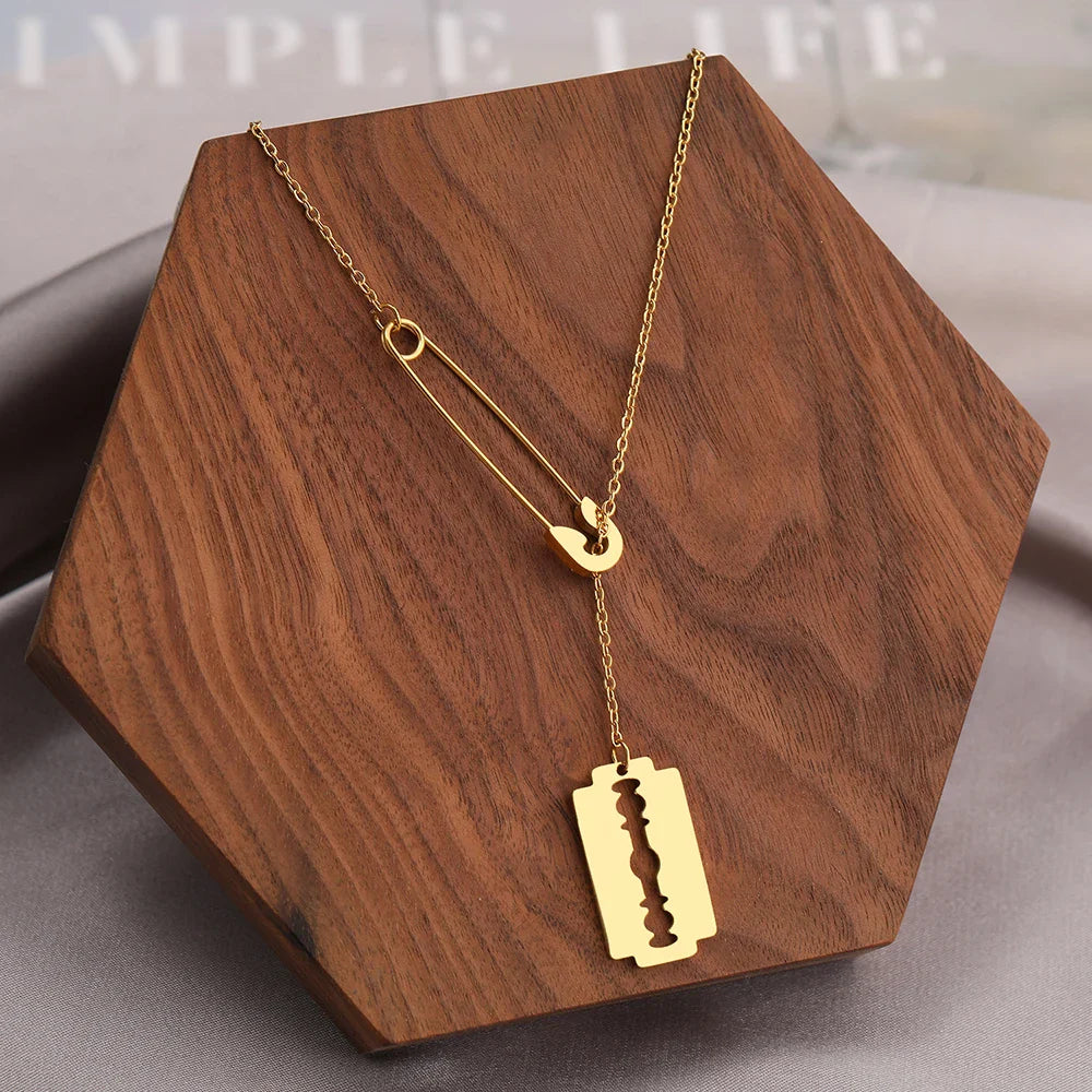 Stainless Steel Necklaces Paperclip Design Gothic Hip Hop Blade Pendants Chains Choker Necklace For Women Jewelry