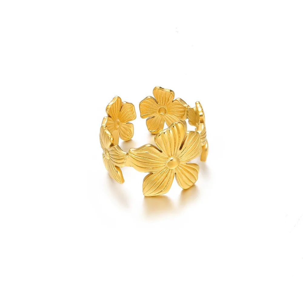 Unique Design Flower  Rings For Women Geometric Stainless Steel Flower Opening Ring Gold Color Jewelry Gift Anillos