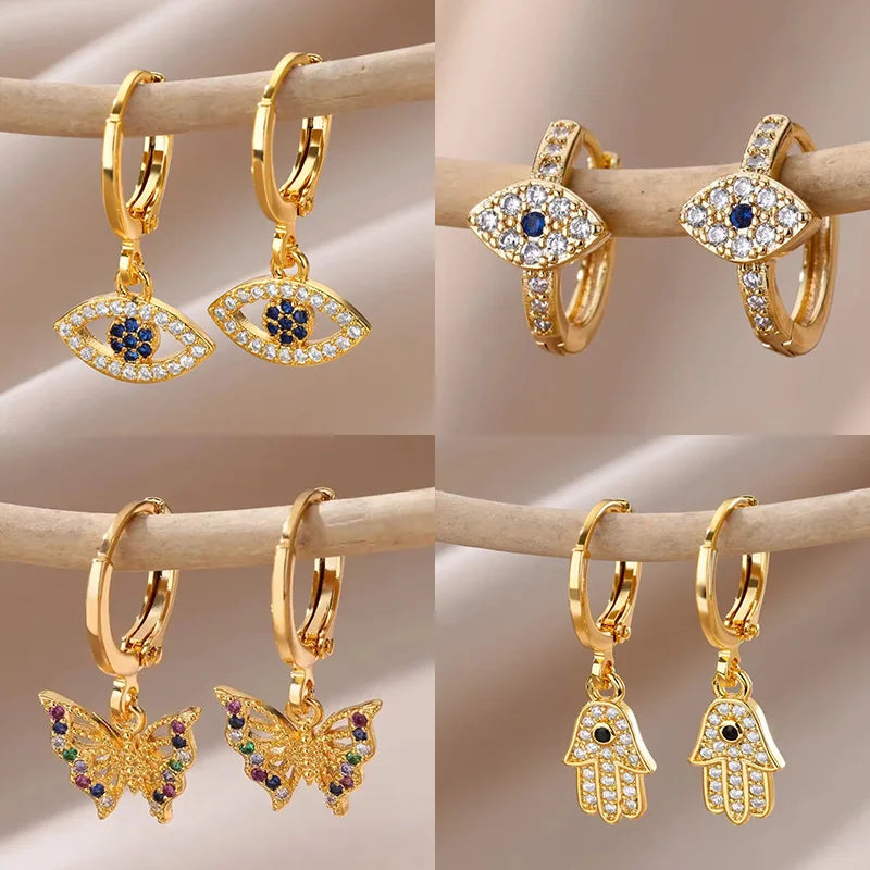 New in Zircon Evil Eye Earrings For Women Gold Color Stainelss Steel Earring Wedding Aesthetic Vintage Jewelry Gift brincos