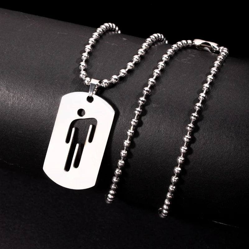 1pcs New Hollow-out Pendant Simple Stainless Steel Figurine Necklace Hip-hop Trend Military Pendant Sweater Chain