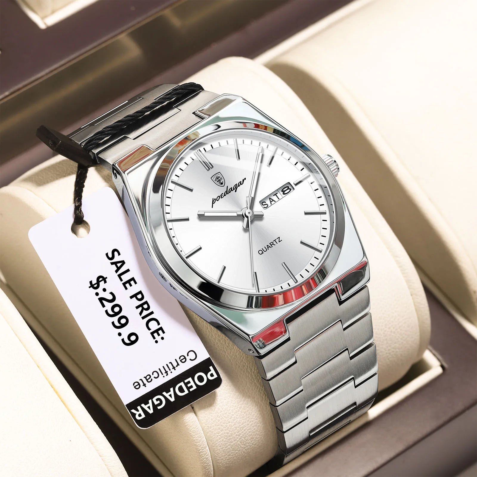 POEDAGAR Luxury Sport Quartz Man Wristwatch Waterproof Luminous Date Week Men Watches Stainless Steel Men's Watch Male Reloj+box