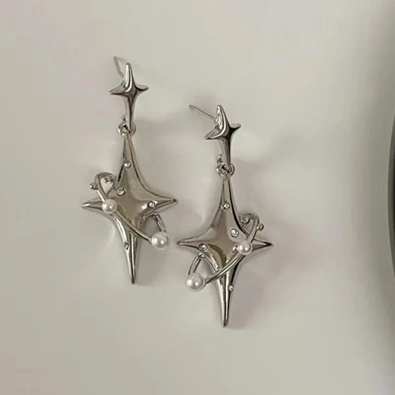 Y2K Star Drop Earrings Cool Girl Harajuku Creative Planet Pearl Crystal Stars Earings Korean Fashion for Women PunkJewelry