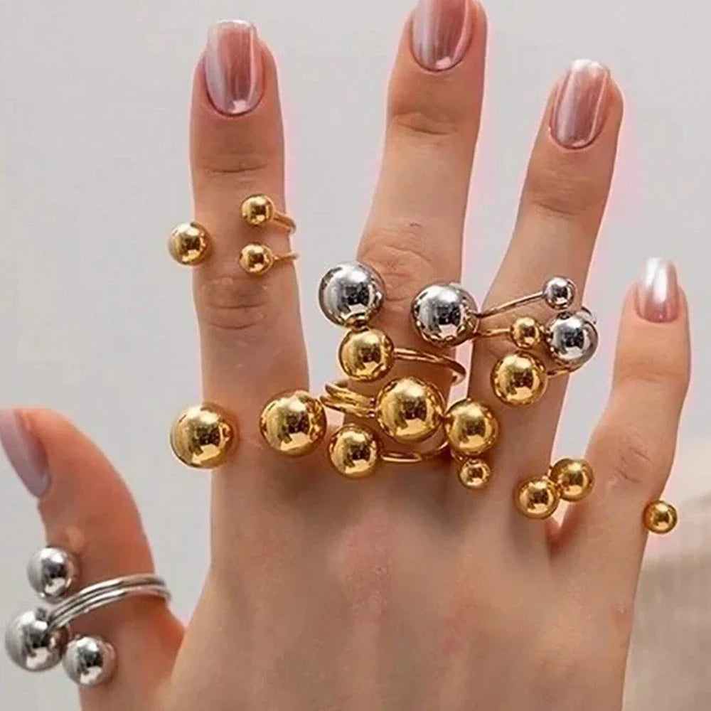 Punk Chunky Ball Rings For Women Men Gold Color Stainless Steel Anxiety Beads Ring Trendy Jewelry Finger Accessories Gift BFF