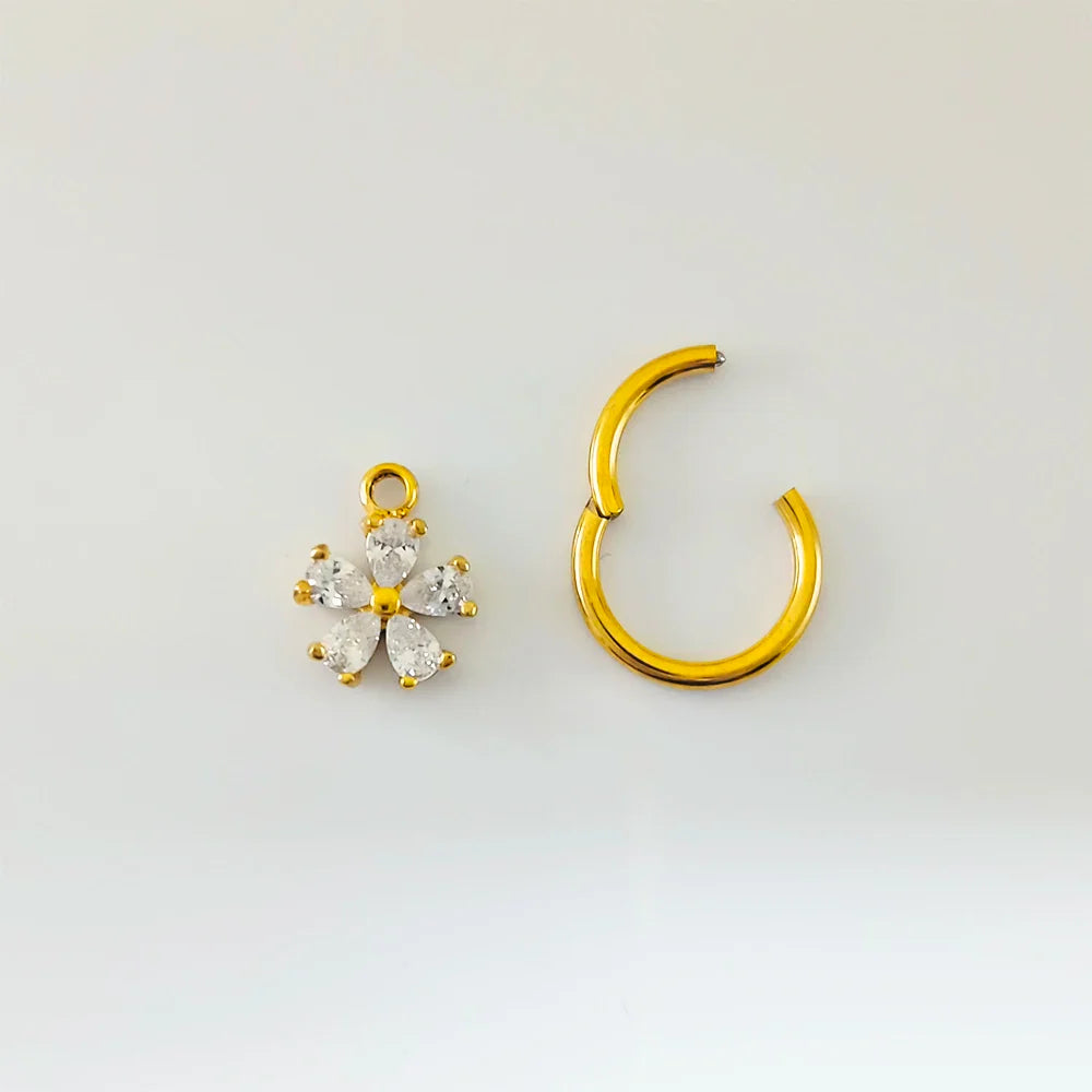 Waterdrops Pendant Conch Ring ASTM F136 G23 Titanium Piercings Moon Flowers Hinge Segment Clicker Teardrop Helix  Earrings