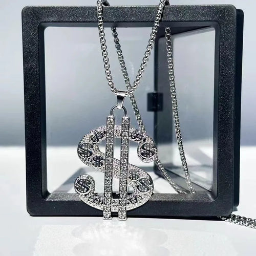 1pcs Creative Dollar Necklace Pendant Exaggeration Diamond S$ Pendant Necklace Male Hip Hop Personality Pendant Sweater Chain
