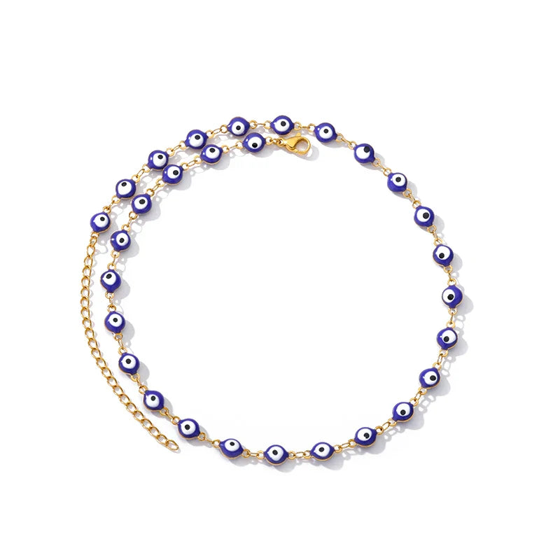 Zircon Evil Eye Pendant Necklace For Women Stainless Steel Turkish Eye Fatima Hand Chain Choker Collar Goth Jewelry onlyfans
