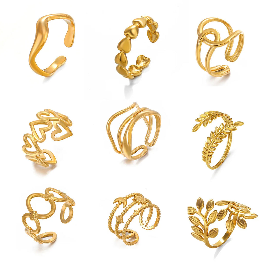 1Pc Stainless Steel Gold Color Rings For Women Waterproof Geometric Open Finger Ring Girls Fashion Daily Jewelry Accessories