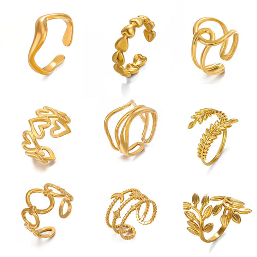 1Pc Stainless Steel Gold Color Rings For Women Waterproof Geometric Open Finger Ring Girls Fashion Daily Jewelry Accessories