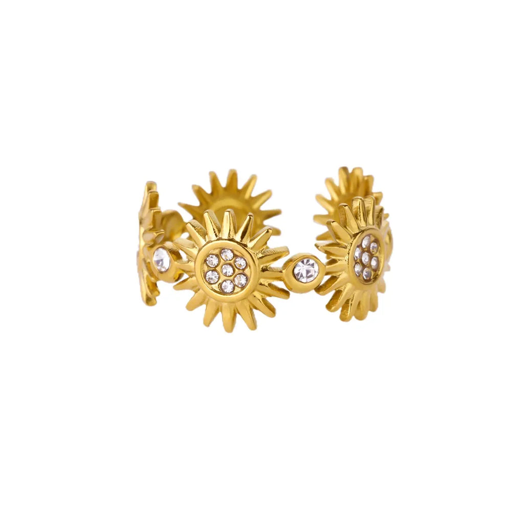 Stainless Steel Tiny Zircon Rings For Women Exquisite Gold Color Sun Double-Layer Ring Punk Hip-Hop Accessory Bague Jewelry Gift