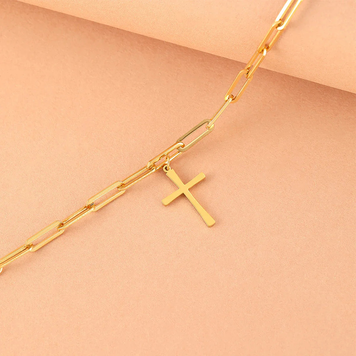 Cross Gold Color Pendant Necklaces for Women Stainless Steel Christian Jewelry Long Chain Necklace Gift