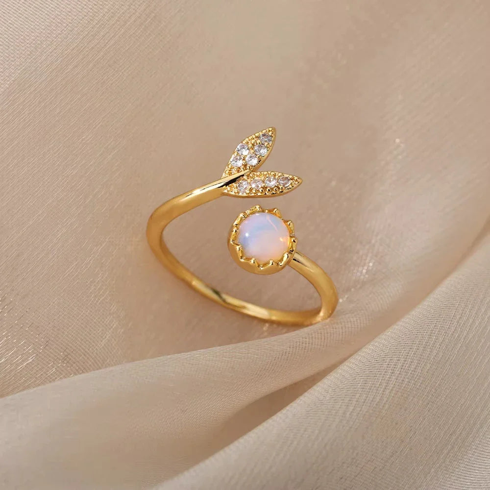 Fashion Zircon Sun Flower Rings For Women Stainless Steel Gold Color Geometric Ring Trendy Wedding Party Aesthetic Jewelry Gifts