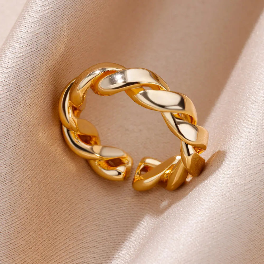 Hollow Out Love Heart Star Rings For Women Stainless Steel Gold Color Cuban Chain Ring Trend Wedding Jewelry Gift anillos mujer