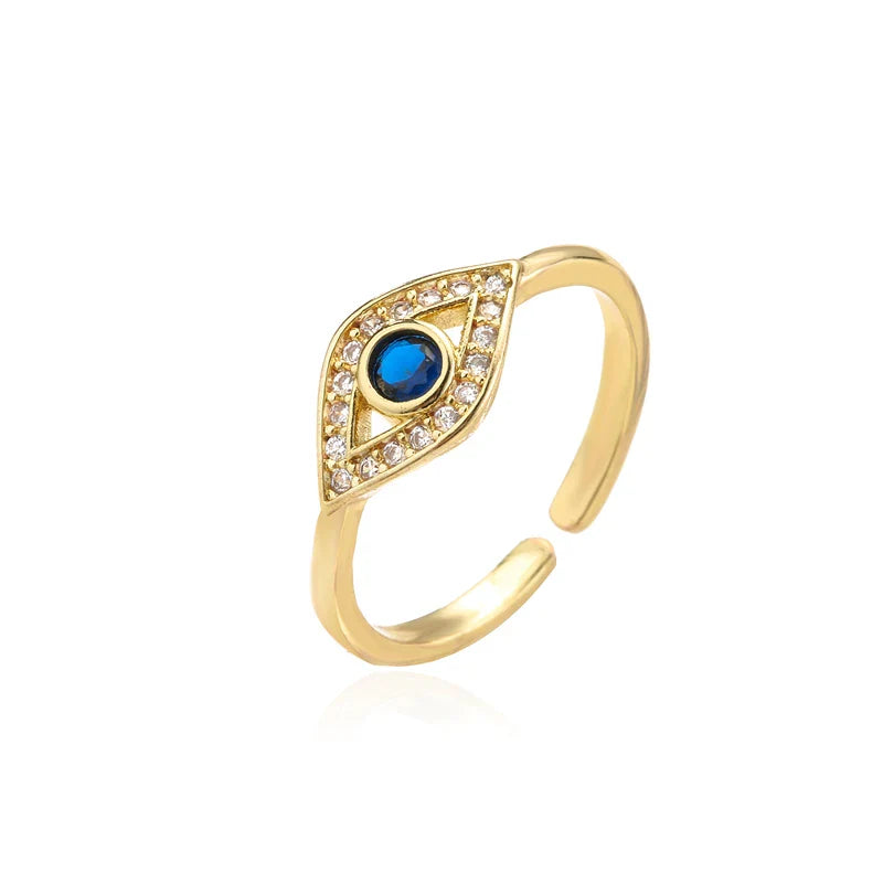 NEWBUY 2024 Fashion Gold Color Copper Wedding Jewelry AAA CZ Evil Eye Design Open Ring For Women Girl Engagement Gift