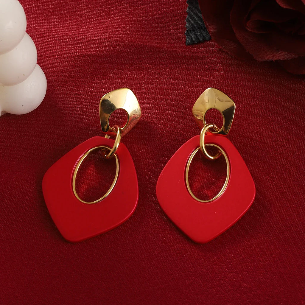 Red Color Women Dangle Earrings Geometric Pendants Gold Color Metal Hook Earrings Long Hang Earrings pendientes fashion jewelry