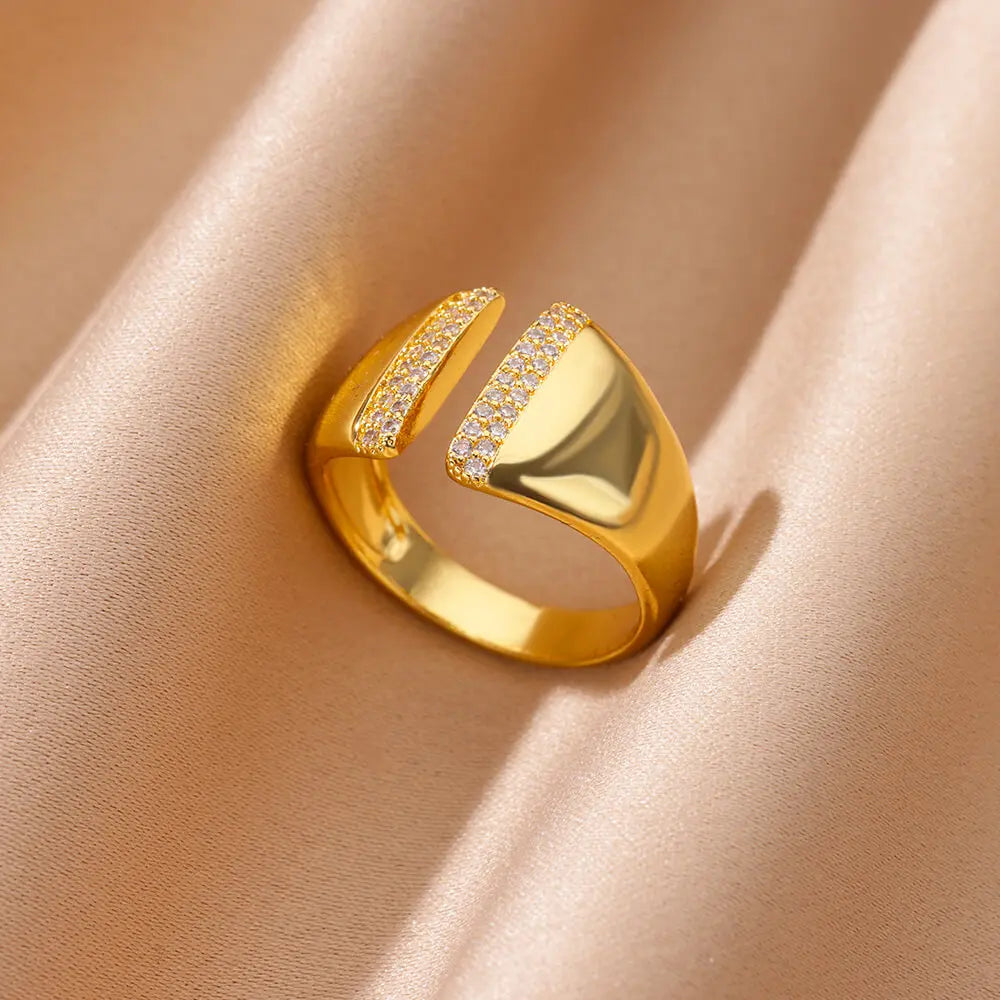 Zircon Geometric Rings For Women Luxury Stainless Steel Gold Color Open Ring Trendy Wedding Party Aesthetic Jewerly Gift Femme