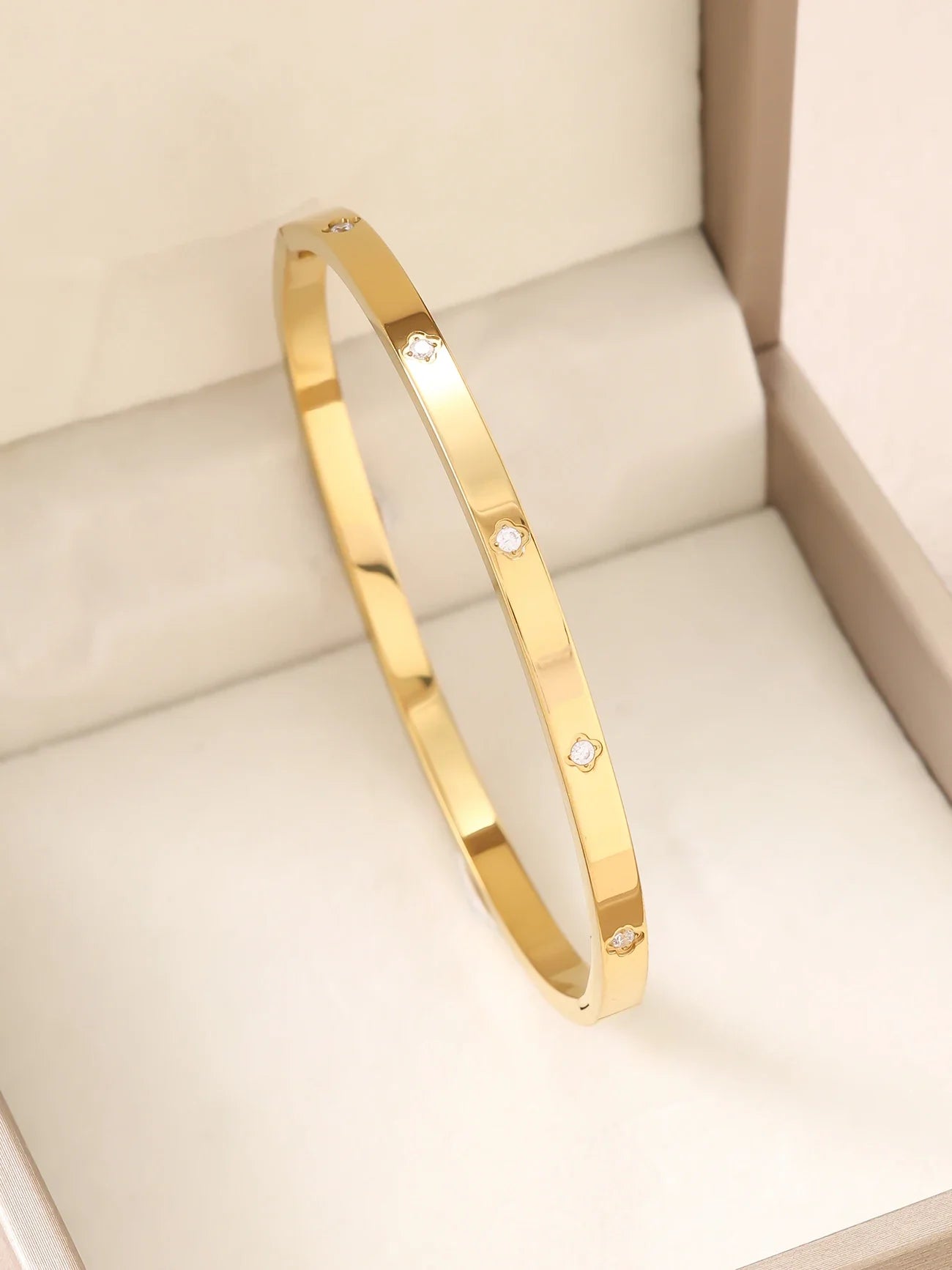 1pc 18K Gold Plated Stainless Steel Stackable Bracelet With Chain And Clover Design, Fashion Style For Women, Suitable For Casua