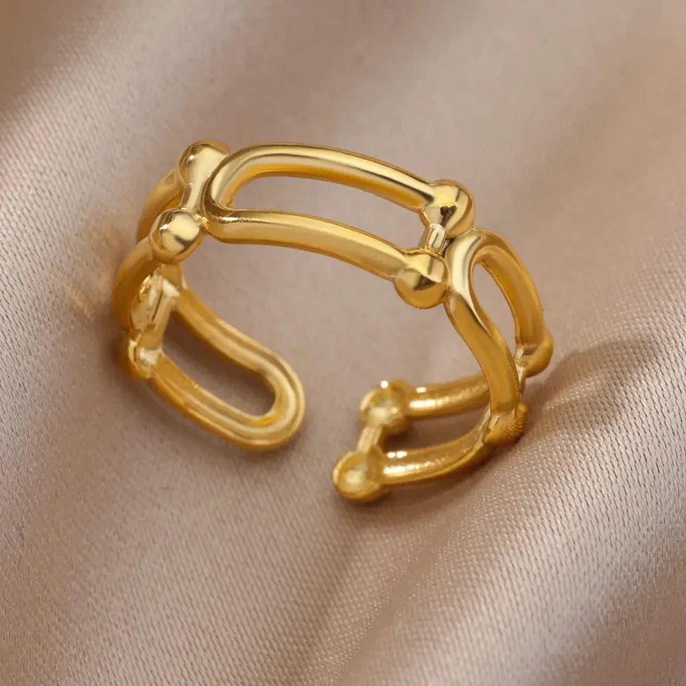Gold Color Stainless Steel Multi Layer Rings for Women Hollow out Open Finger Ring Fashion Wedding Party Jewelry Gift 2024 New