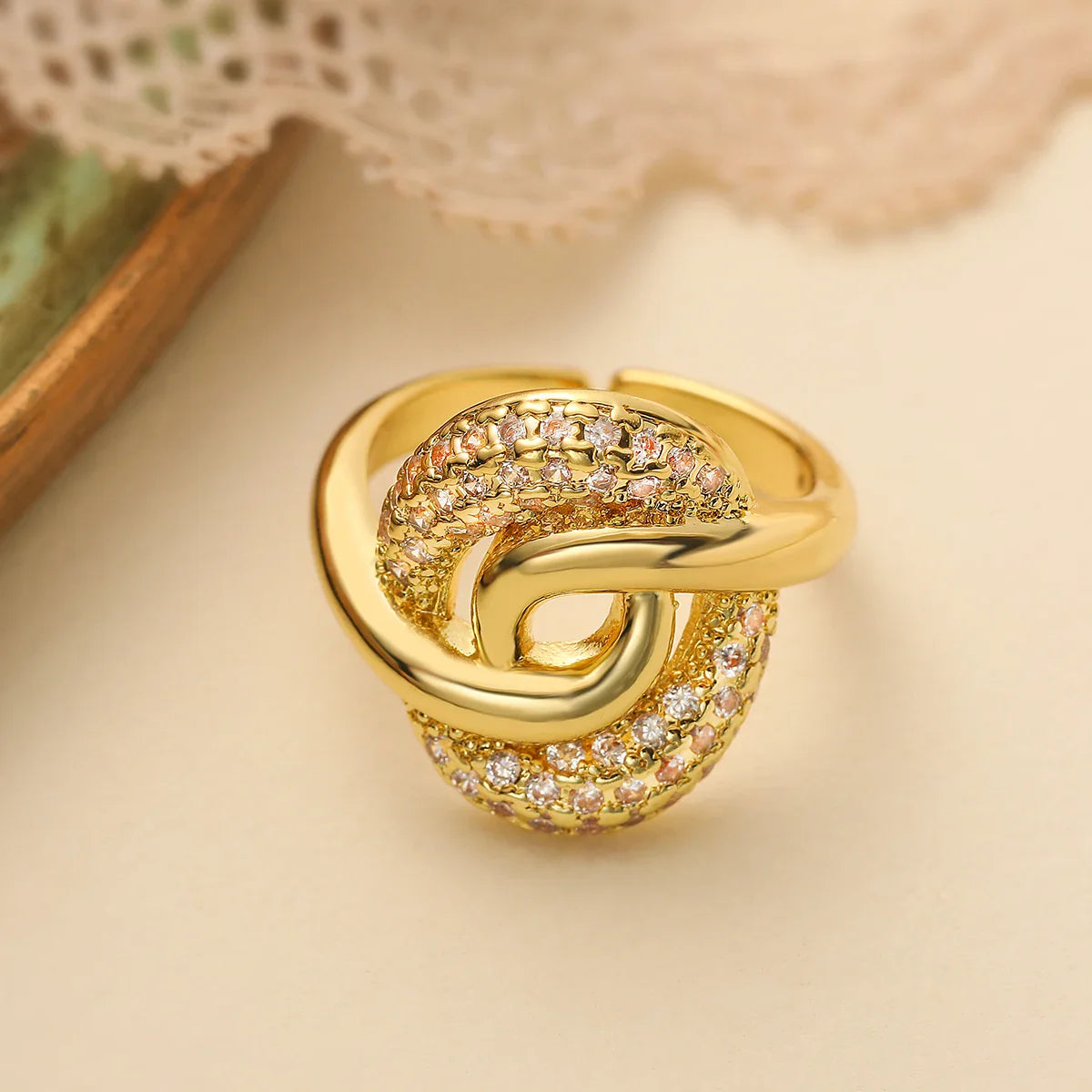 NEWBUY Luxury AAA Cubic Zirconia Pave Setting Copper Jewelry Trendy Gold Color Wedding Rings For Women