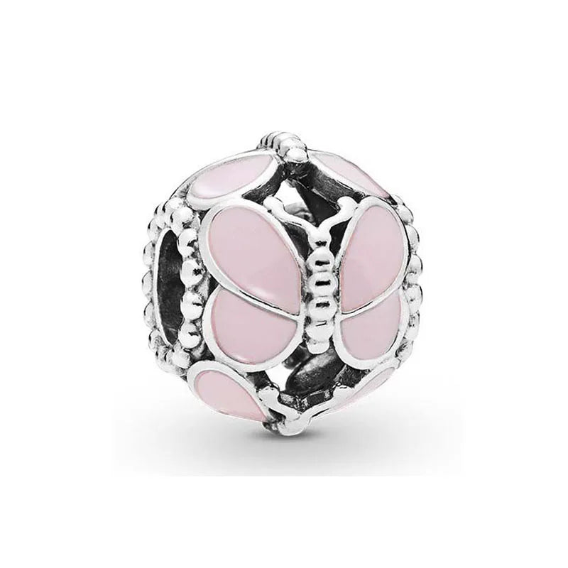 Hot selling 925 silver pink series flower dog paw heart-shaped pendant, Fit original bracelet DIY accessories, exquisite jewelry
