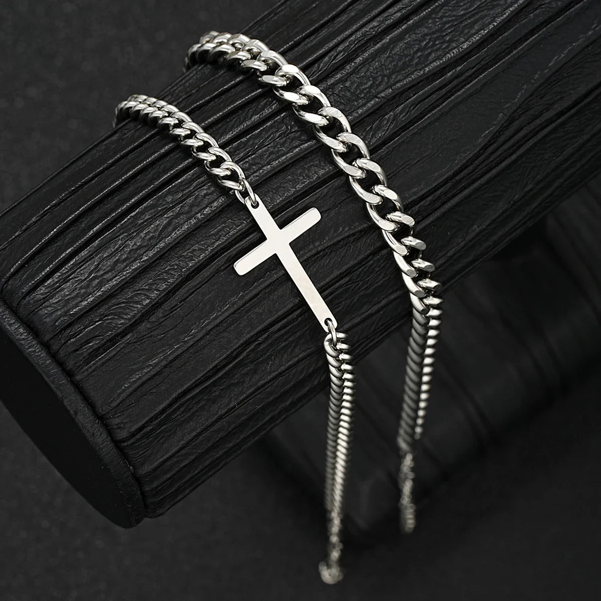 2024 New Stainless Steel Cross Cuban Chain Bracelet Set for Men Hip Hop Punk Snake Chain Bracelets Fashion Unisex Jewelry Gifts