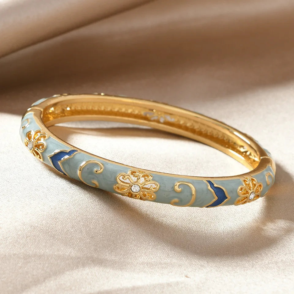 1pcs Chinese Retro Style Bracelet Enamel Blue And White Porcelain Element Women's Bracelet Exquisite Elegant Ladies' jewelry