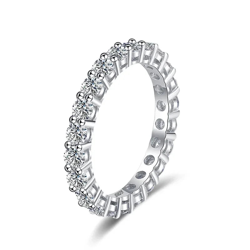 NeeTim 3mm All Moissanite Diamond Ring for Women Sterling Silver 925 with White Gold Plated Wedding Engagement Band Luxury Rings