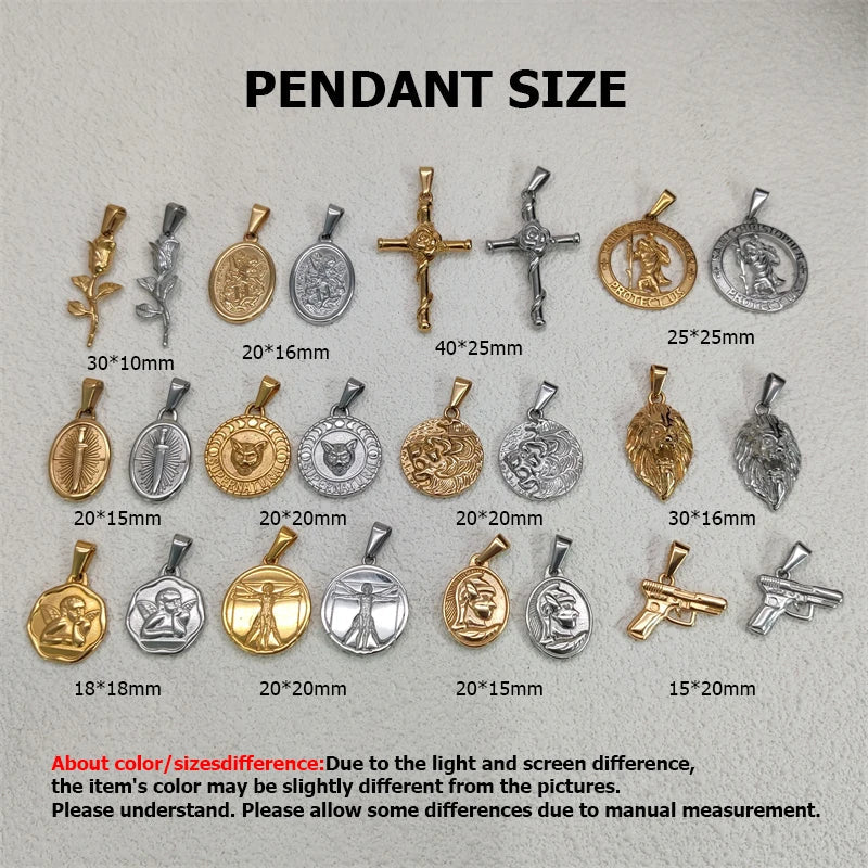 Waterproof Vintage 18k Gold Plated Stainless Steel Charm Rose Cross Pendant Necklace For Men Women Jewelry Gift