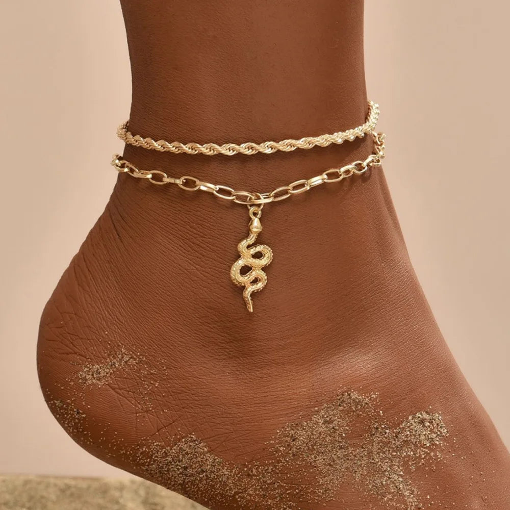 New Summer Shell Anklet Set For Women Sequin Beach Ankle Bracelet Gold Color Leg Chain On Foot Female Bohemian Jewelry
