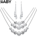 URBABY 925 Sterling Silver 18-inch Frosted Beads Pendant Earrings Necklace for Woman Fashion Jewelry Set Wedding Gift