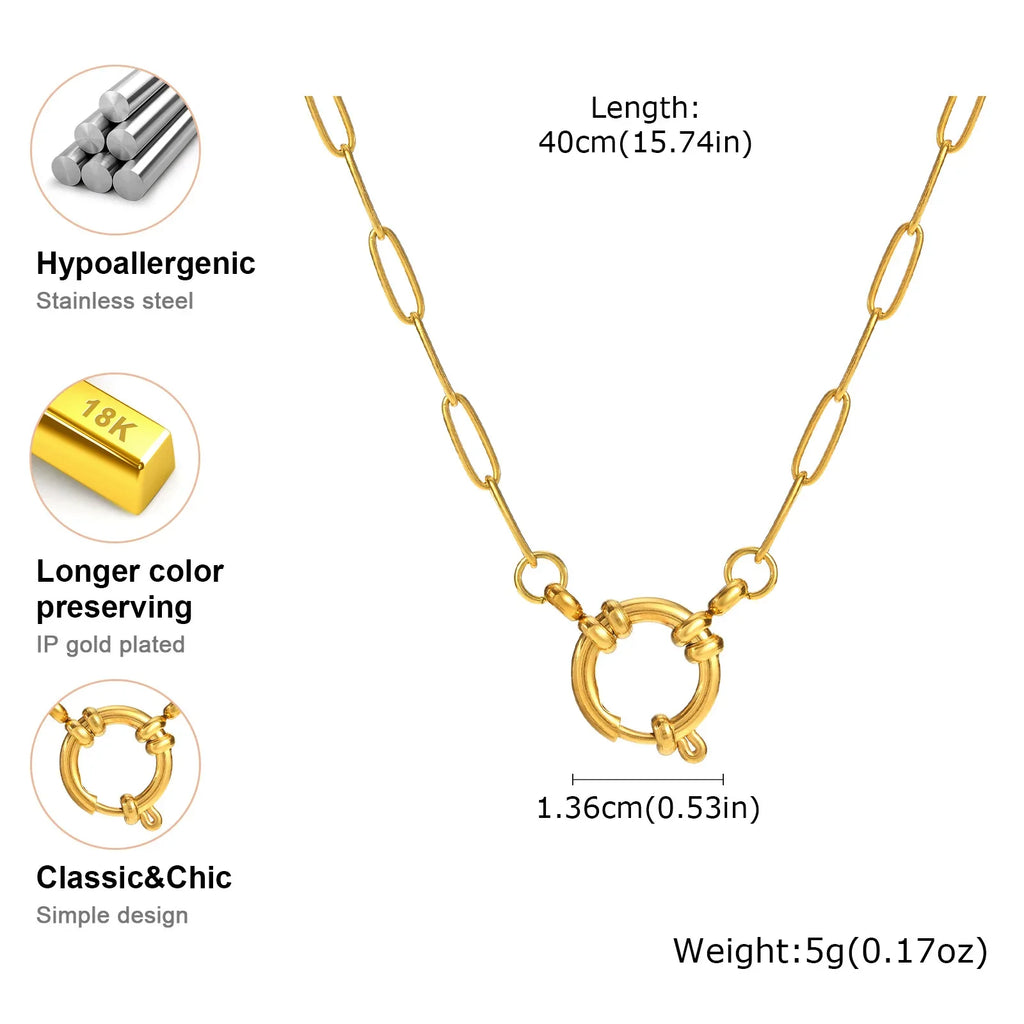 Paperclip Chain Choker Necklace, Women's Stainless Steel Spring Buckle Penddant Necklace, Waterproof 18k Gold Plated Jewelry