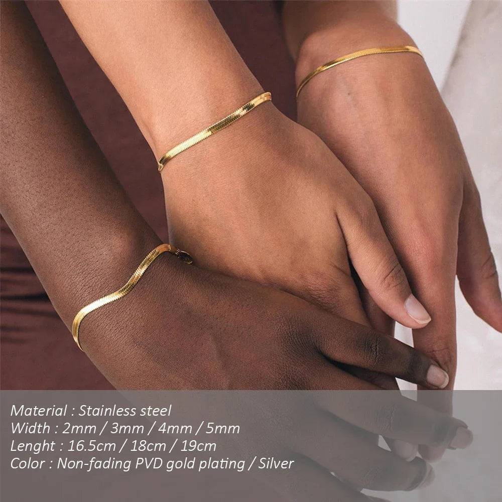 SUNIBI Women Trend Classic Snake Chain Bracelet Gold Color Width 2/3/4/5MM Stainless Steel Chain Bracelet For Women Jewelry Gift