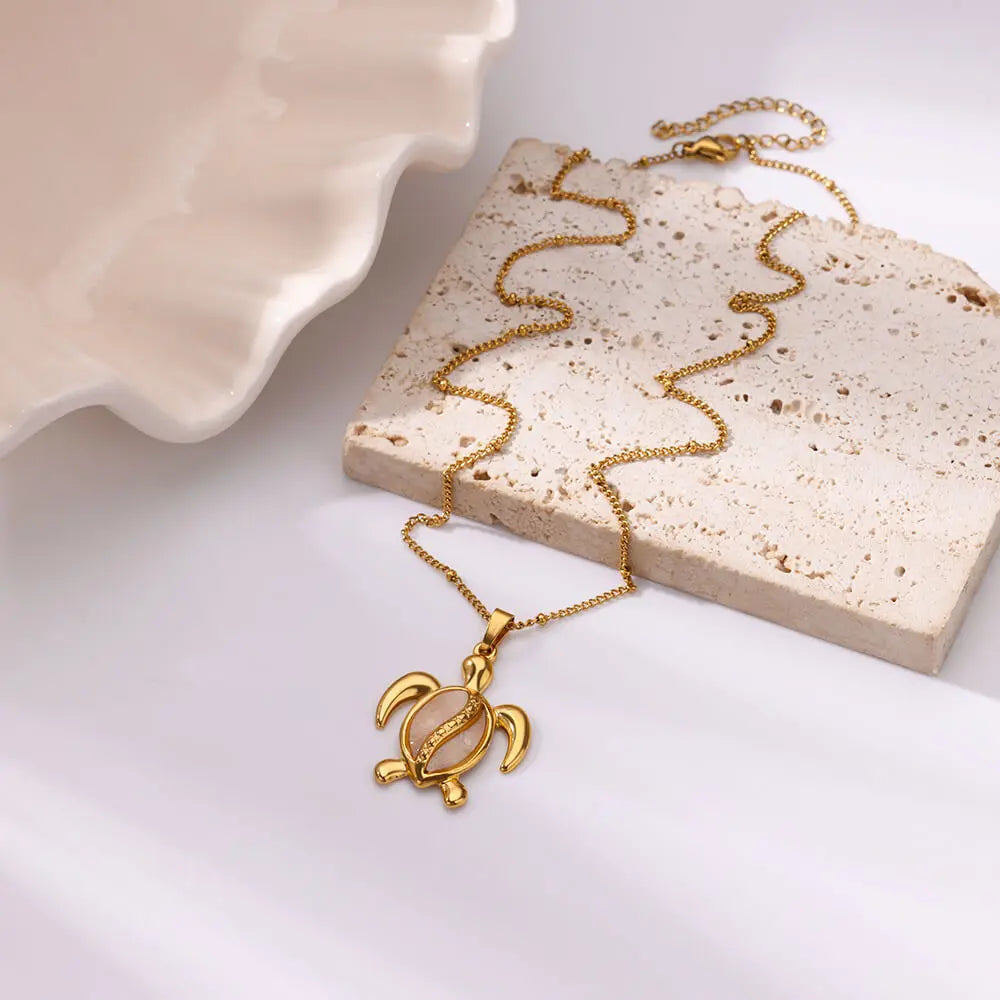 Summer Beach Turtle Necklace for Women Stainless Steel Chain Collar Pendant Necklaces Elegant Charm Jewelry Gift y2k Accessories