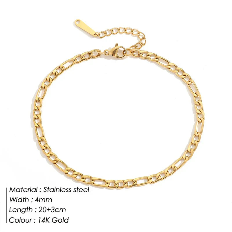 SUNIBI Stainless Steel Snake Chain Anklet for Women Summer Beach Gold Color Anklets Fashion Jewelry Dropshipping Wholesale