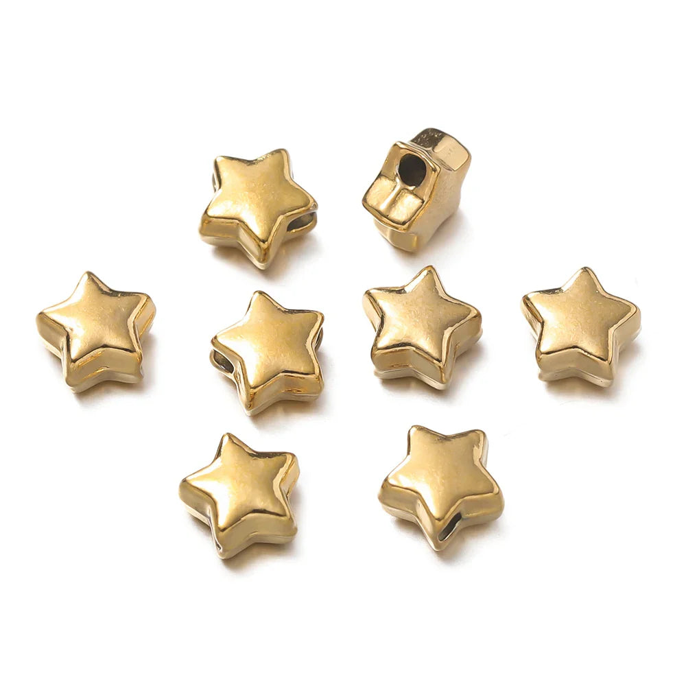 10Pcs/Pack Stainless Steel Various Shape Gold Steel Color Texture Spacer Beads for DIY Bracelet Jewelry Making Accessories