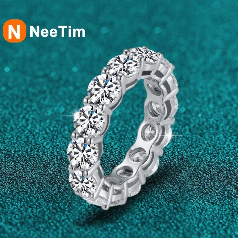 NeeTim 5mm Full Moissanite Ring for Woman Wedding 925 Sterling Silver Rings Lab Diamond Engagement Eternal Band Fine Jewelry