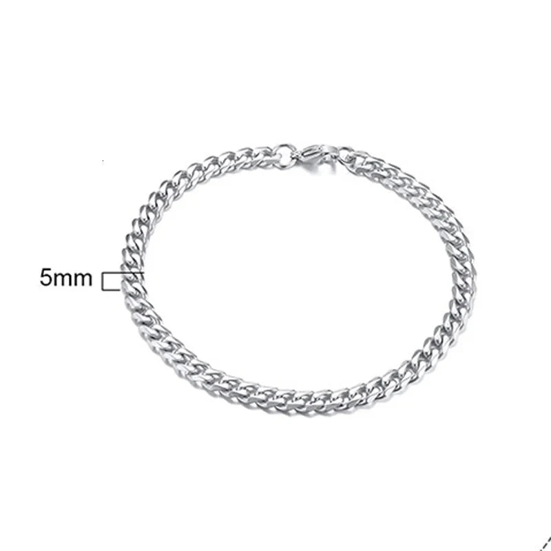 Stainless Steel Chain Bracelet Women, 3mm to 9mm Curb Cuban Chain Bangle Gold Color Unisex Wrist Stackable Jewelry