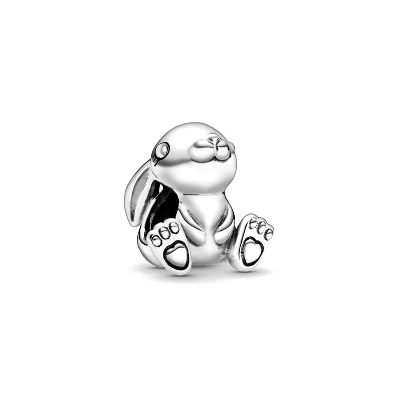 European New 925 Sterling Silver Spring New Pink Flower Ballon Cat Diy Beads Charm Fit European S925 Bracelet Bangles