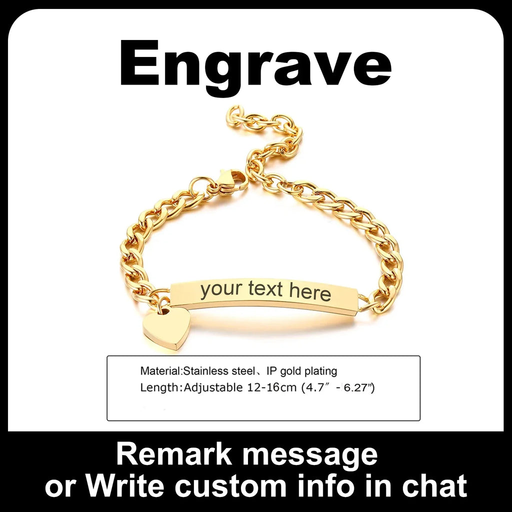 Customized Heart Bracelet for Little Girl Boy, Engravable ID Name Bracelet, Personalized Stainless Steel Chain Birthday Gift